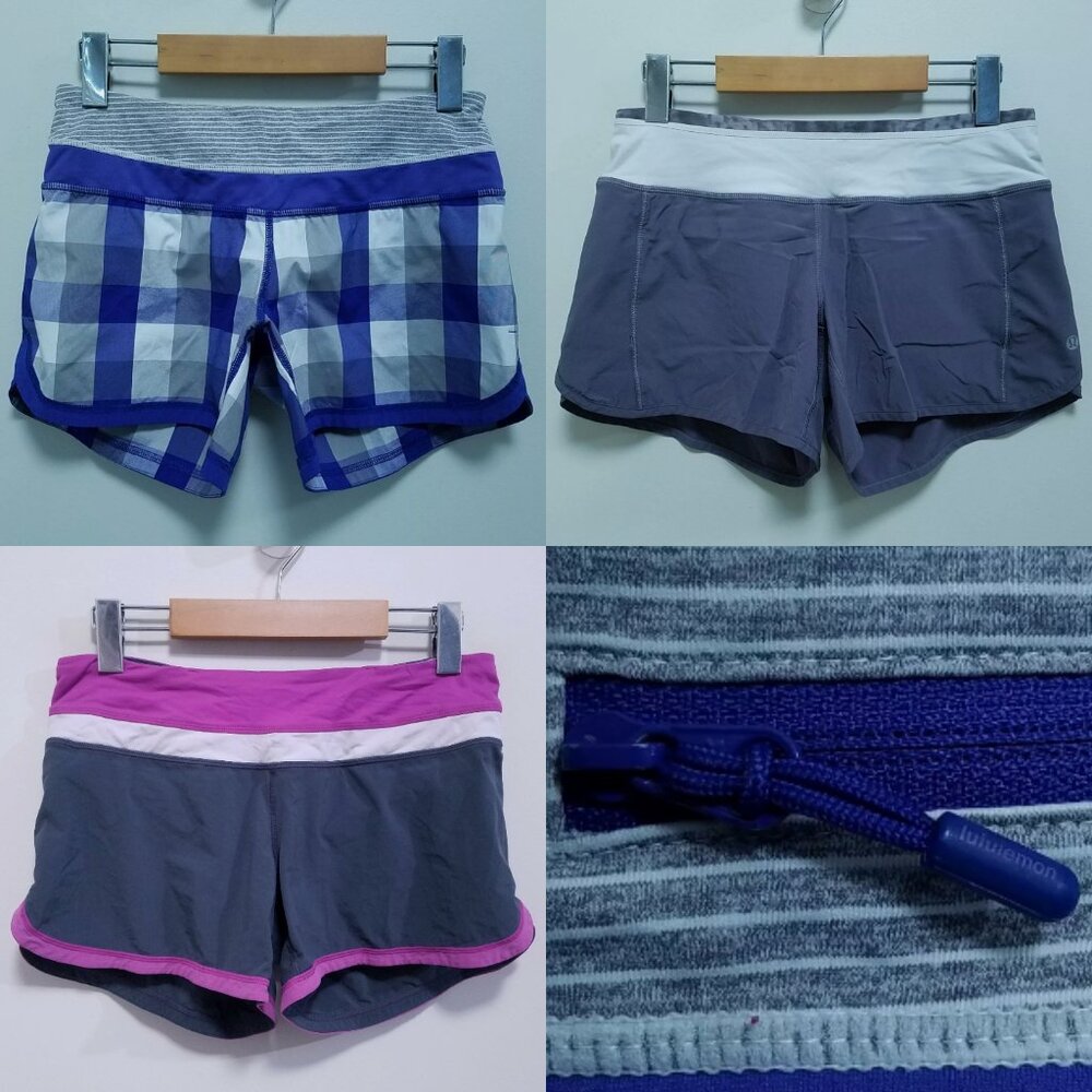 3 Lululemon Groove Speed Plaid Purple Blue Size 4 XS Shorts Bundle